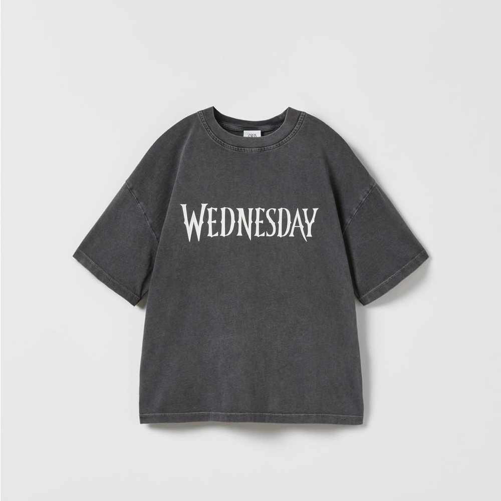 Zara girls Wednesday t-shirt. Size 13-14. Charcoal grey.